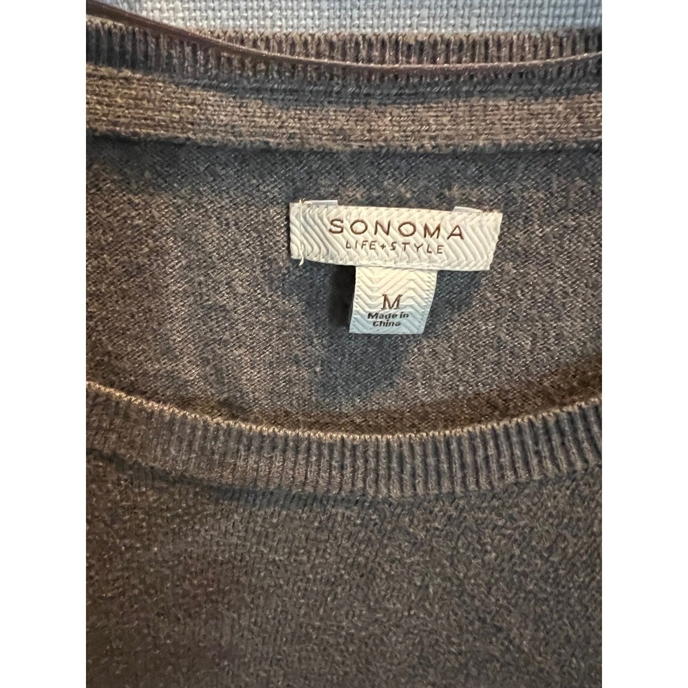Sonoma Life Style Womens Gray Cable Knit Accent 3/4 Sleeve Sweater Size M - Picture 3 of 5